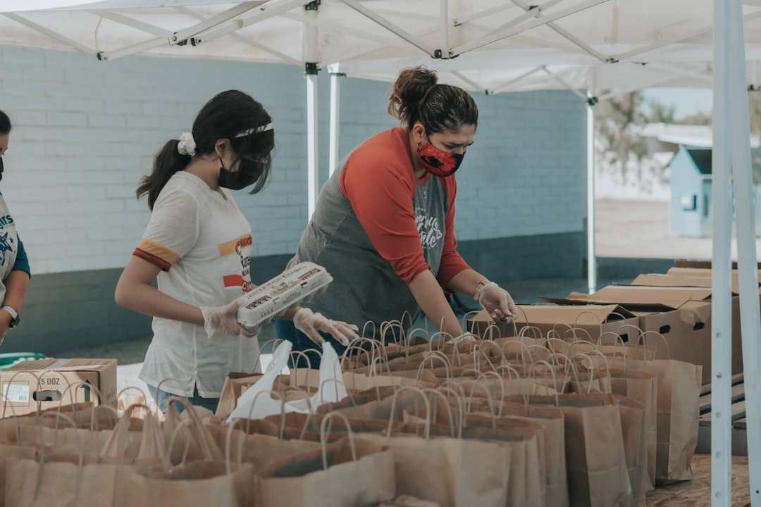 Community volunteers preparing support supplies together
