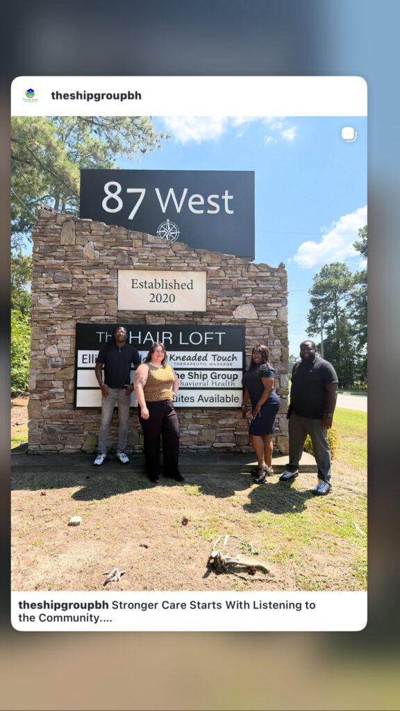 TSG Behavioral Health leadership team during a community partnership visit at the Elizabethtown North Carolina office.